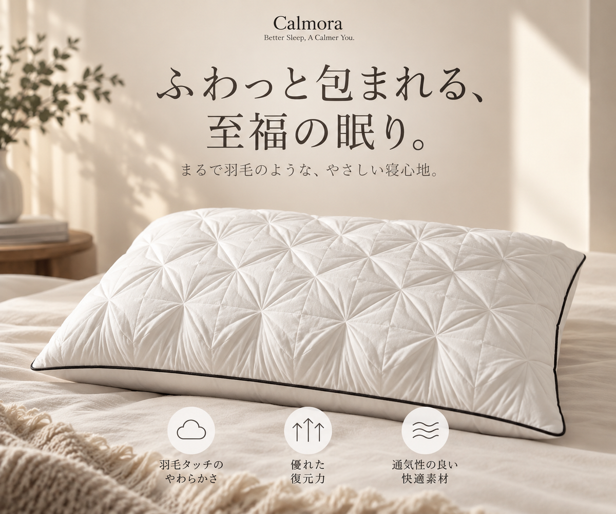 Calmora 羽毛枕 ふっくら包まれるボリューム感の商品イメージ