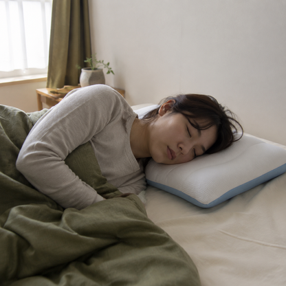 R-90枕を使用して自然に眠る若い女性